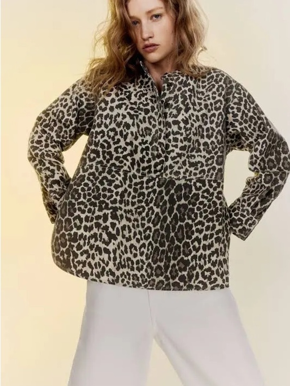 H&M Leopard Print Pullover Twill Blouse